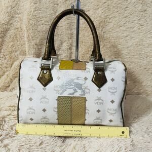 MCM Visetos Lion Boston Bag - White
